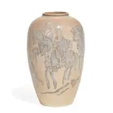porcelain Wax Mat glaze scenic vase by Wilhelmine Rehm for Rookwood Pottery, sold Jun 2022