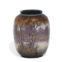 Edward T. Hurley for Rookwood Pottery, colorful Decorated Porcelain scenic vase