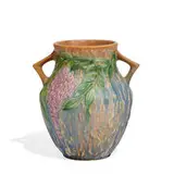 Wisteria earthenware two-handled vase by Roseville Pottery, sold Jun 2022