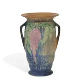 Wisteria earthenware two-handled vase by Roseville Pottery, sold Jun 2022