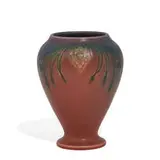 carved and painted earthenware vase by Elizabeth N. Lincoln for Rookwood Pottery, sold Jun 2022