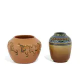 high glazed earthenware vases, two by University of North Dakota (Und) School of Mines, sold Jun 2022