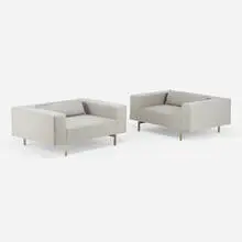 Fabien Baron, armchairs, pair, c. 2012, upholstery, matte chrome-plated steel