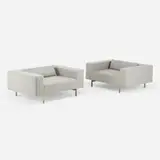Fabien Baron, armchairs, pair, c. 2012, upholstery, matte chrome-plated steel