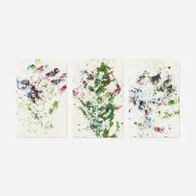 Untitled (Fern Rain Paintings, three works) by Sam Falls, 2013, dye on paper, sold Nov 2020