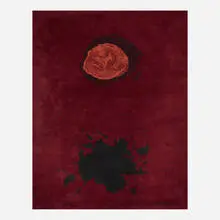 Burst pile carpet by Adolph Gottlieb, c. 1970, hand-knotted wool, sold Nov 2020