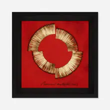 Dessin de Feu sur Table Rouge by Bernard Aubertin, 2009, burnt matchsticks and paint on panel, sold Nov 2020