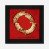 Bernard Aubertin, Dessin de Feu sur Table Rouge, 2009, burnt matchsticks and paint on panel