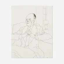 David Hockney, Sir John Gielgud, 1974, ink on two joined sheets of paper