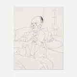 David Hockney, Sir John Gielgud, 1974, ink on two joined sheets of paper