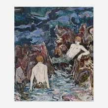 Hernan Bas, Untitled (2 Mermen), 2007, oil on board