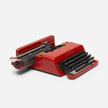 Valentine typewriter by Ettore Sottsass, 1969, plastic, enameled steel, metal, rubber, sold Sep 2020