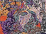 Roman Nogin, Untitled, b.1975) 'Evening Cocktail' triptych oil on canvas 78 x 103cm 90 x 30cm (2)