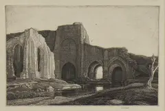 Untitled by F. L. Griggs, Frederick Landseer Griggs (1876-1938) 'Fen Monastery' etching, sold Oct 2021