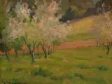 Jean Mannheim, Springtime Orchard, oil on masonite