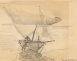 Arthur Grover Rider, Sailboat and Figure, Valencia Shore
