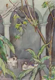 Donna N. Schuster, Tea Time at the Mission Inn, Riverside, pencil and watercolor on paper