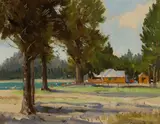 Jan Domela, A Cabin Nestled in the Woods, 1946, oil on canvas board