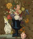 Jessie Arms Botke, A White Cockatoo and a Bouquet of Flowers in an Urn