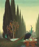 Jessie Arms Botke, Peacocks in a Cypress Garden