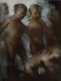 Grigory Gluckmann, Etude Decorative (Cinq Enfantes), oil on panel