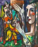 Boris Deutsch, Conversing Women, 1959, oil on masonite