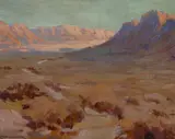 Jean Mannheim, Sun and Shadow in a Desert Valley, oil on canvas on panel