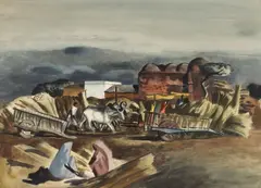 Threshing Wheat by Millard Sheets, 1947, watercolor on paper, sold Dec 2007