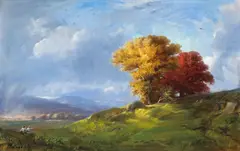 Two Trees, Autumn by Robert Maione, oil on panel, sold Dec 2007