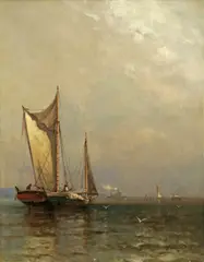 Arthur Quartley, Sailboats on the Hudson, oil on canvas