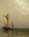 Arthur Quartley, Sailboats on the Hudson, oil on canvas