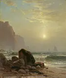 Alfred Thompson Bricher, Rocky Coastal Scene with a View of Passing Ships