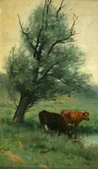 Carleton Wiggins, Cows under a Tree, oil on panel