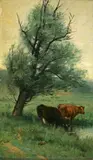 Carleton Wiggins, Cows under a Tree, oil on panel