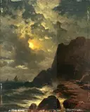 Edward Moran, Ships Sailing in the Moonlight, oil on board