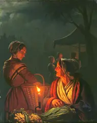 Arnoud Wydeveld, Women at a Night Market, oil on board