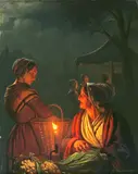 Arnoud Wydeveld, Women at a Night Market, oil on board