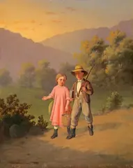 Johan Mengels Culverhouse, Children Walking Down a Path, oil on canvas