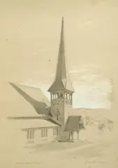 John Henry Hill, Church Steeple, pencil on paper heightened with white