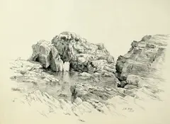 John Henry Hill, Rocky Landscape, pencil and pen on paper