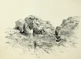 John Henry Hill, Rocky Landscape, pencil and pen on paper