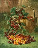 August Laux, Still Life of a Basket of Cherries, oil on canvas