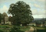 Henry Pember Smith, Landscape of a House next to a Pond with Ducks Walking down the Path, oil on canvas