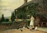 Robert Ward Van Boskerck, Woman Feeding Chickens, oil on canvas