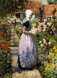 George Hitchcock, Portrait of a Dutch Woman in a Garden, oil on canvas