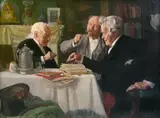 Louis Henry Charles Moeller, Men's Discussion, oil on canvas
