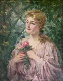 James Carroll Beckwith, Portrait of a Woman holding a Rose, oil on canvas