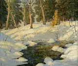 Walter Koeniger, Winter Landscape with a Brook, oil on canvas