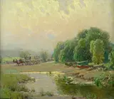 Cart by a Brook by Alexis Jean Fournier, oil on canvas, sold Nov 2007