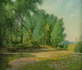 View of a Brook by Alexis Jean Fournier, oil on masonite, offered Nov 2007